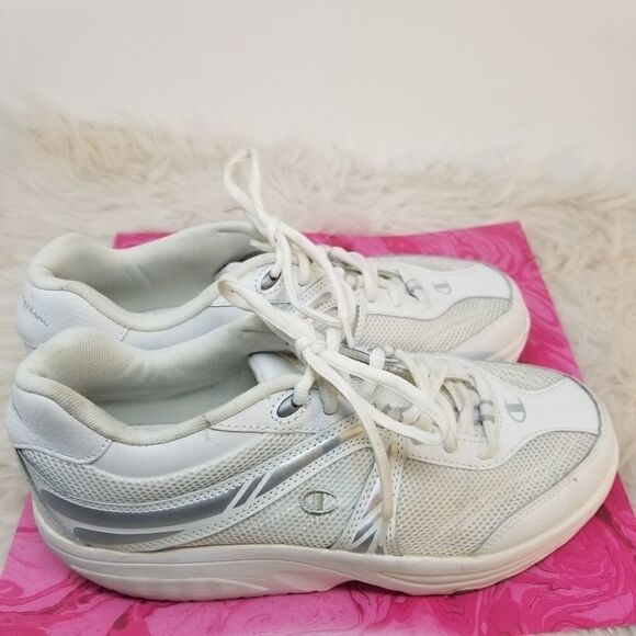 WHITE CHAMPION SNEAKERS. SIZE 10. LEATHER UPPERS. - Picture 4 of 10